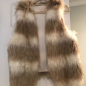 Skies Are Blue Faux Fur Vest in Brown and Cream